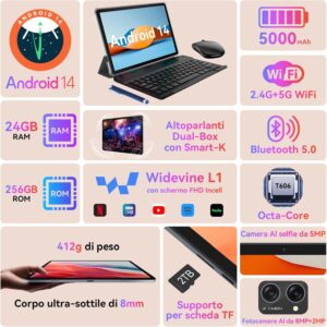 Immagine del BESTTAB Android 14 Tablet 10 Pollici con 24GB RAM e 256GB ROM  