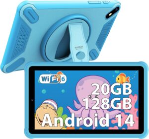 Immagine del PIXPEAK Tablet 7" per bambini con schermo FHD, fotocamera, controlli parentali e design educativo.