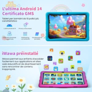 BESTTAB Tablet Bambini 10 Pollici, perfetto per i più piccoli, con display da 10 pollici, 12GB di RAM e controllo genitoriale.