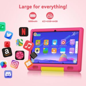 Wqplo Tablet per bambini da 10 pollici, colore rosa, con display HD IPS, controllo parentale, e batteria da 5000mAh
