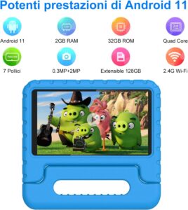 AOCWEI Tablet per Bambini 7 pollici con schermo HD, controllo parentale, custodia protettiva e Wi-Fi 6, ideale per l'apprendimento e l'intrattenimento dei bambini.