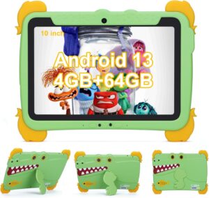 C idea Kids Tablet verde, 10,1 pollici, con schermo Full HD, 4GB RAM, 64GB ROM e batteria da 6000mAh.