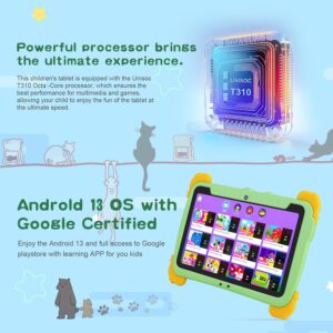 C idea Kids Tablet verde, 10,1 pollici, con schermo Full HD, 4GB RAM, 64GB ROM e batteria da 6000mAh.