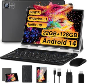 SUAAT Newest Tablet Android 14 con schermo da 10 pollici, 22GB di RAM e 128GB di memoria, perfetto per lavoro e intrattenimento