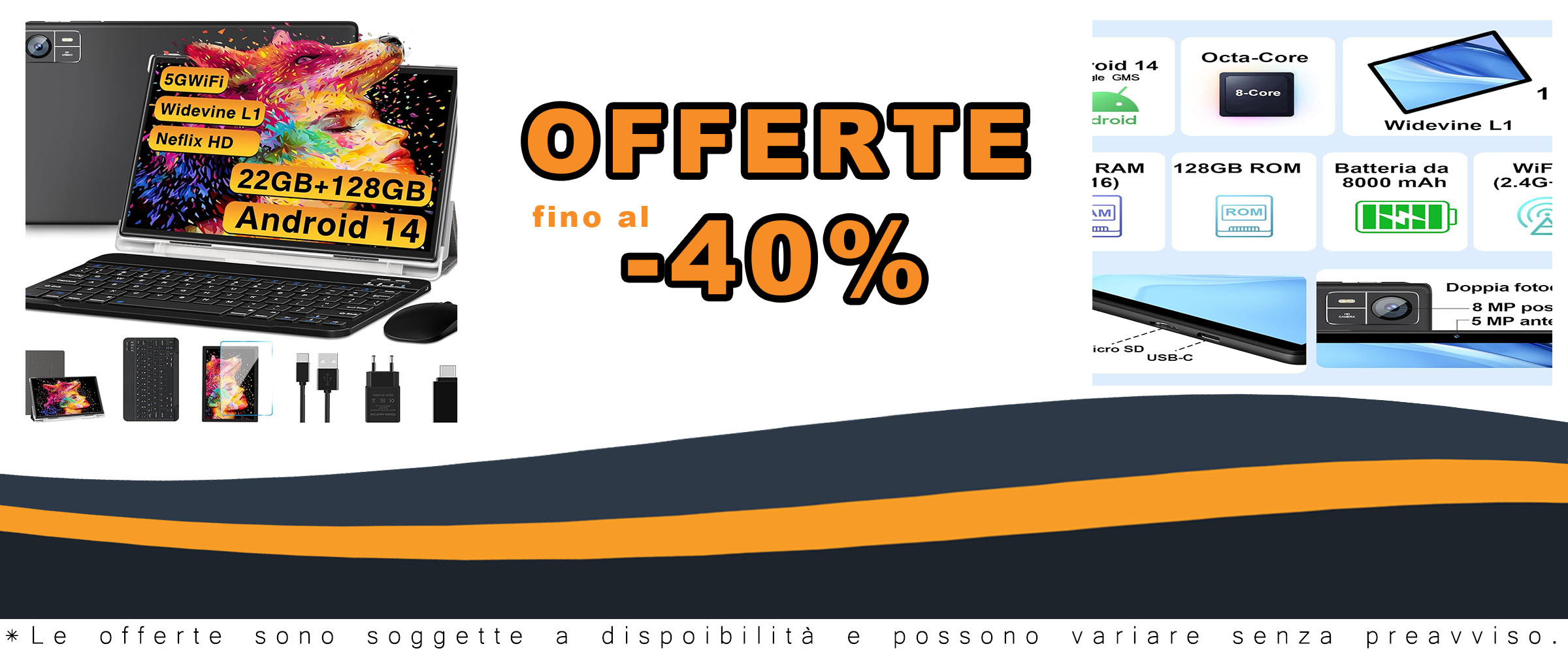 SUAAT Newest Tablet Android 14 con schermo da 10 pollici, 22GB di RAM e 128GB di memoria, perfetto per lavoro e intrattenimento