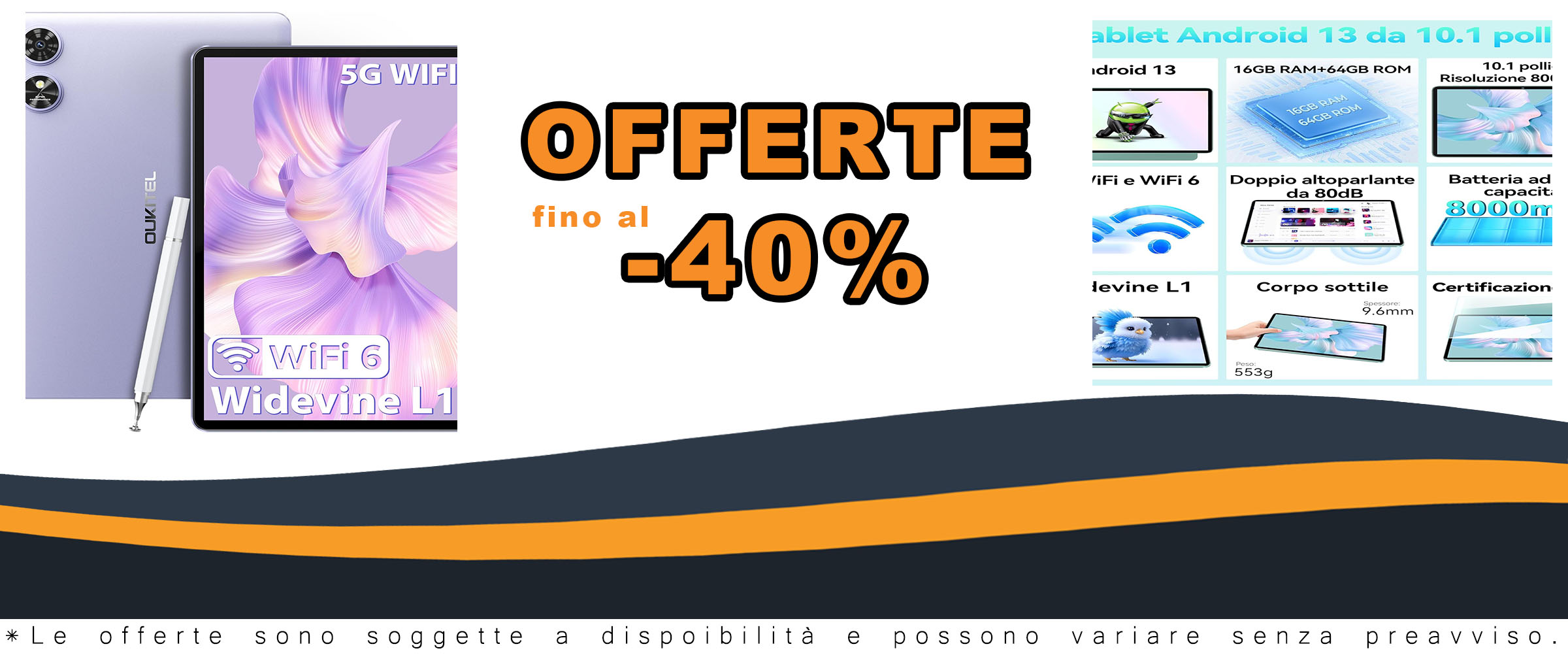 OUKITEL OT6 Tablet da 10.1 pollici con batteria da 8000mAh, Android 13 e offerte speciali  