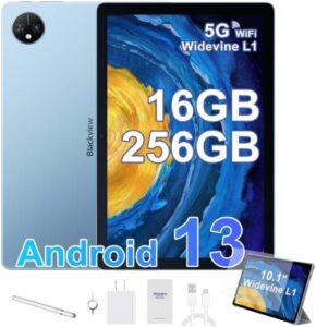 Blackview Android 13 Tablet 10 Pollici con 256GB di memoria e 16GB di RAM, perfetto per lavoro e intrattenimento.