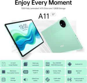 ODEA A11 Tablet 11 Pollici Android 14, con 12GB di RAM, display da 11 pollici, 13MP e 7000mAh, ideale per lavoro e intrattenimento
