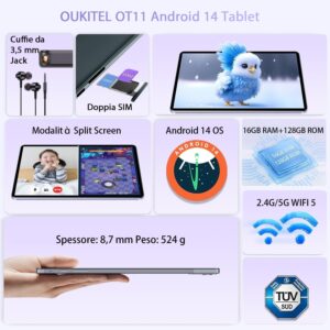 OUKITEL OT11 Tablet 11 Pollici con display Full HD, 16 GB di RAM e batteria da 8000 mAh