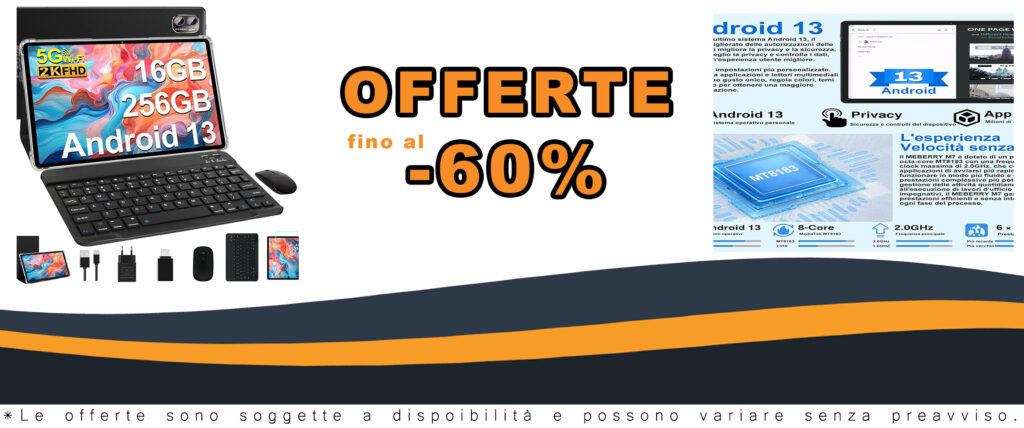 MEBERRY Tablet Android 13 con schermo 2K, 16GB RAM, e tastiera inclusa