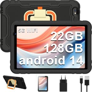 Tablet per bambini da 10 pollici con Android 14, 5G Wifi, 22GB di RAM, 128GB di ROM, controllo parentale e custodia EVA protettiva