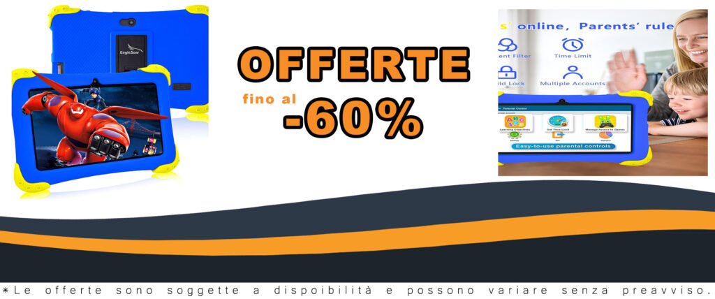 Tablet EagleSoar per Bambini, ideale per bambini da 2 a 12 anni, con schermo da 7 pollici, controllo parentale e custodia protettiva.