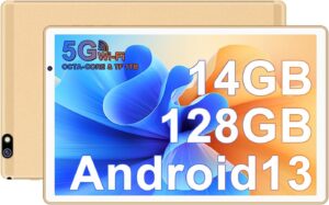 FACETEL Tablet 10 Pollici con Android 13, 14GB di RAM, 128GB di memoria e connettività 5G, disponibile con custodia protettiva.