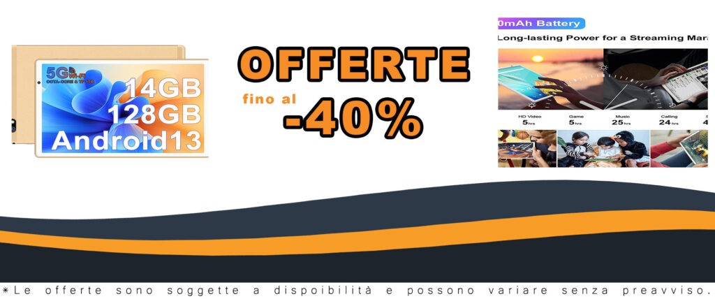 FACETEL Tablet 10 Pollici con Android 13, 14GB di RAM, 128GB di memoria e connettività 5G, disponibile con custodia protettiva.