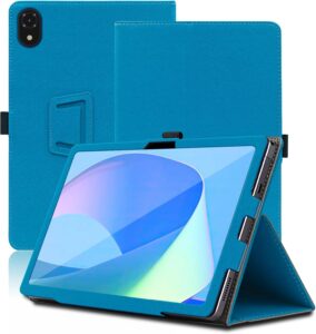Custodia pieghevole per DOOGEE U10 Pro in colore azzurro con supporto per matita e cinturino da polso