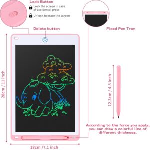 Coolzon Tavoletta Grafica LCD 12 Pollici rosa con adesivi di cartoni animati, ideale per bambini e pittura creativa