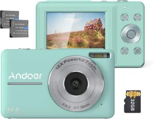 Fotocamera Andoer digitale verde menta con zoom 16X e scheda SD da 32 GB  