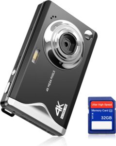 Fotocamera digitale CCN nera con schermo da 3,0" e zoom 16X