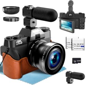 Hojocojo Macchina Fotografica Digitale 4K con schermo flip e obiettivi grandangolari