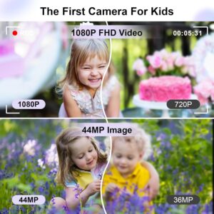 Sevenat Macchina Fotografica Digitale FHD 1080P 44MP viola con scheda 32G e zoom 16X