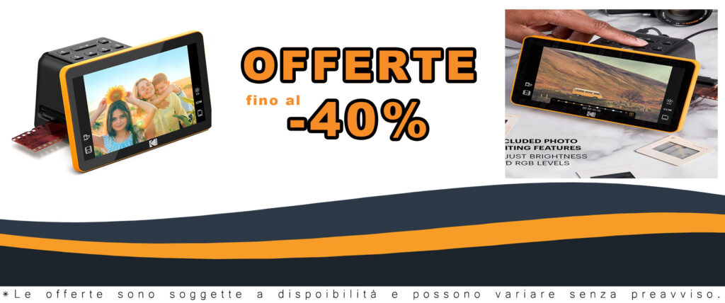 KODAK Slide N Scan Digital Film Scanner su tavolo con negativi sparsi