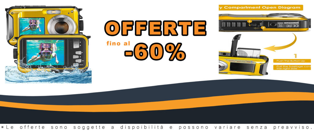 Fotocamera subacquea Aomdom gialla con doppio schermo