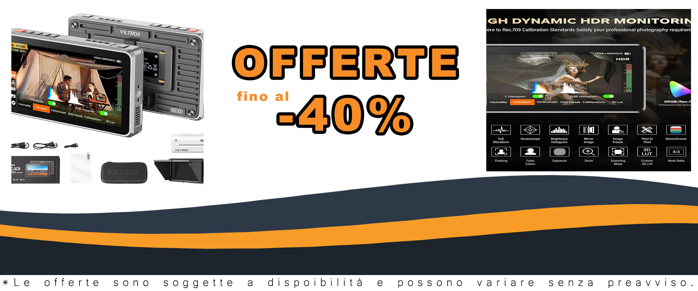 VILTROX DC-X3 monitor da campo touchscreen con parasole