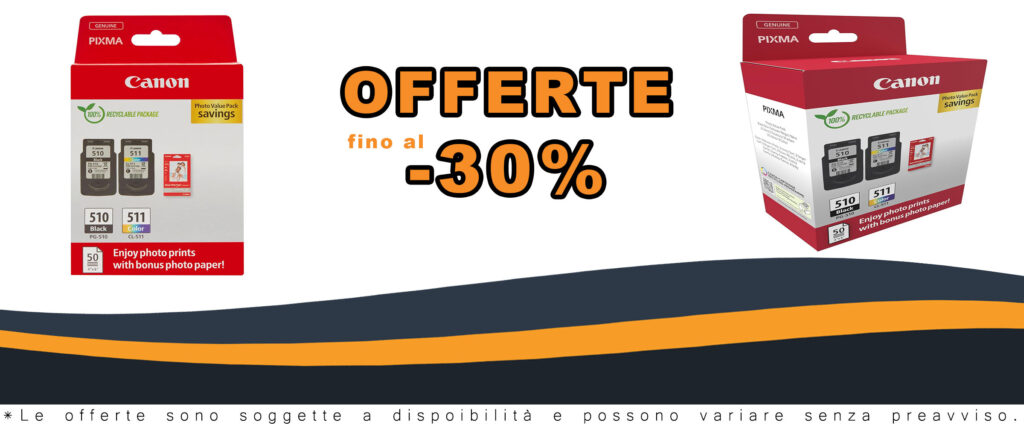 Cartucce d'inchiostro Canon PG-510/CL-511 su sfondo di carta fotografica