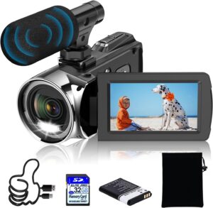 Windancy Videocamera FHD 1080P 48MP 4K con zoom digitale 18X e schermo rotante IPS da 3.0" perfetta per vlogging