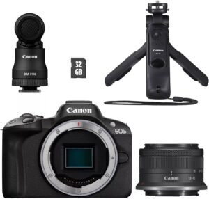 Canon EOS R50 Creator Kit con microfono e tripod, ideale per video e fotografia professionale