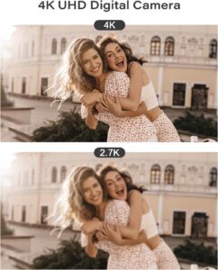 Fotocamera digitale compatta con 64MP, 4K, autofocus e accessori inclusi, perfetta per adolescenti e principianti.