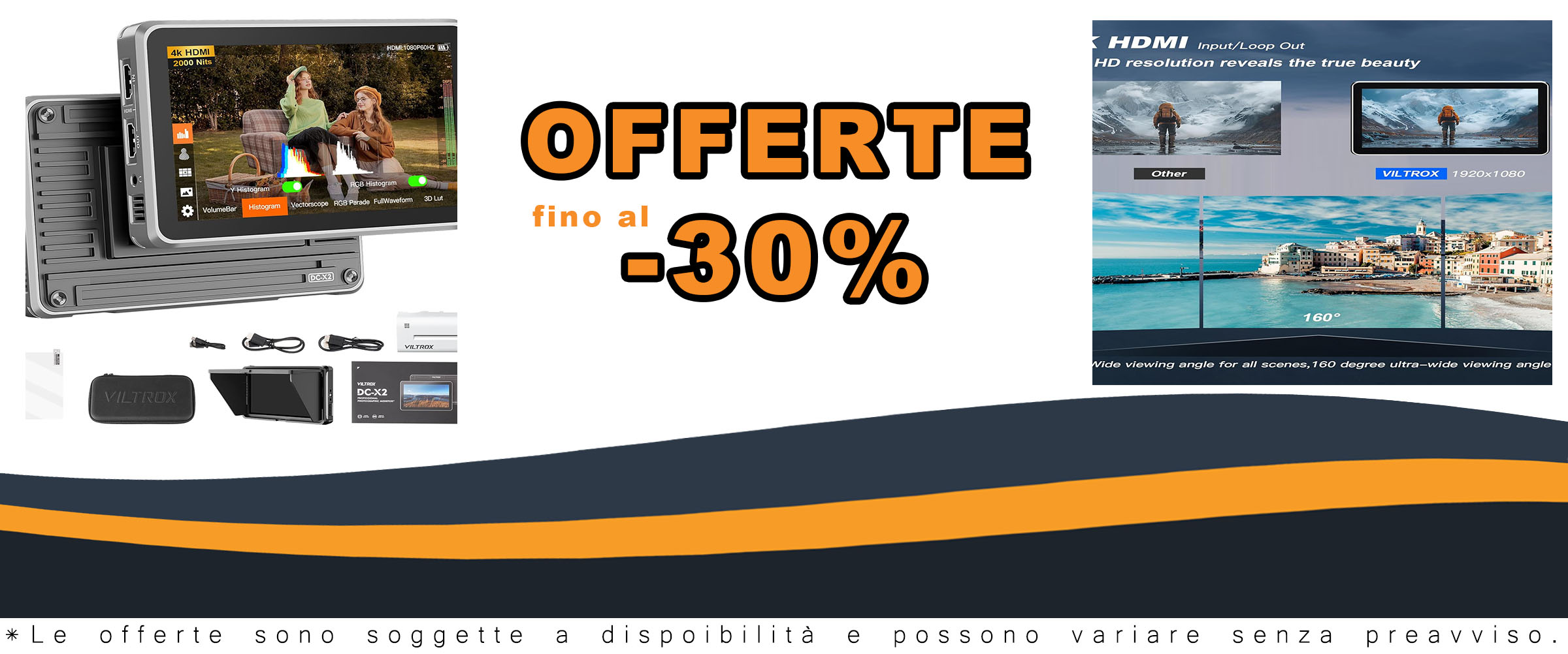 Monitor da campo VILTROX DC-X2 6" per fotocamere DSLR con risoluzione 4K e luminosità 2000 nits