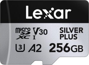 Lexar 256 GB Scheda Micro SD Silver Plus, adatta per registrare video in 4K e trasferire file ad alta velocità, con supporto UHS-I, A2, U3, V30.