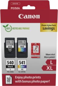 Canon Cartucce d'inchiostro originali PG540L / CL541XL alta capacità con 50 fogli di carta fotografica 4x6  