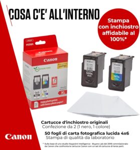 Canon Confezione Multipla Cartucce d'Inchiostro PG-560XL/CL-561XL e Carta Fotografica 4x6 (50 fogli) per stampanti Canon