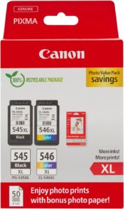 Canon PG-545 XL CL-546 XL: Cartucce d'inchiostro XL e 50 fogli di carta fotografica 10x15cm