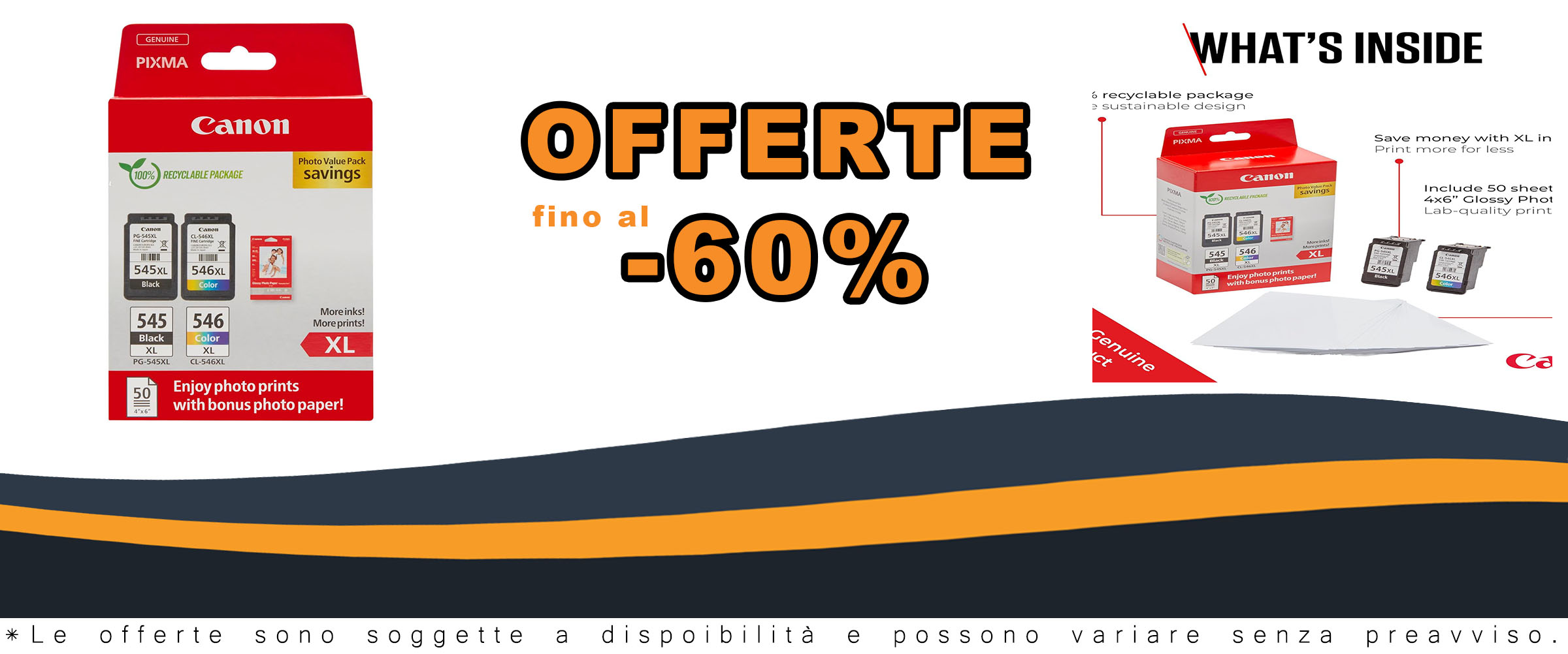 Canon PG-545 XL CL-546 XL: Cartucce d'inchiostro XL e 50 fogli di carta fotografica 10x15cm