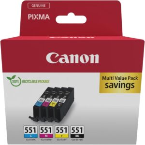 Confezione da 4 cartucce Canon CLI-551 con Nero, Ciano, Magenta e Giallo  