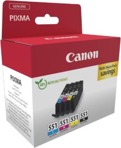 Confezione da 4 cartucce Canon CLI-551 con Nero, Ciano, Magenta e Giallo  