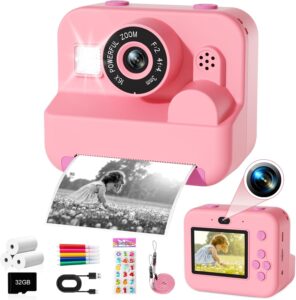 GKTZ Macchina Fotografica Bambini Istantanea con stampa istantanea e risoluzione 1080P HD