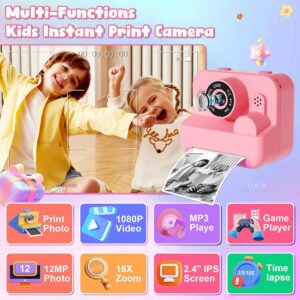 GKTZ Macchina Fotografica Bambini Istantanea con stampa istantanea e risoluzione 1080P HD
