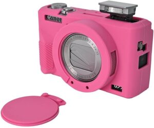 Custodia in silicone rossa per Canon Powershot G7X Mark III, con copertura per lenti rimovibile e protezione anti-graffio