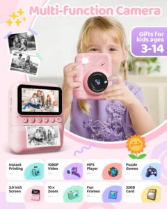 TIATUA Macchina Fotografica Bambini Istantanea, ideale per bambini dai 3 ai 12 anni, con schermo 3.0 pollici e fotocamera 48MP