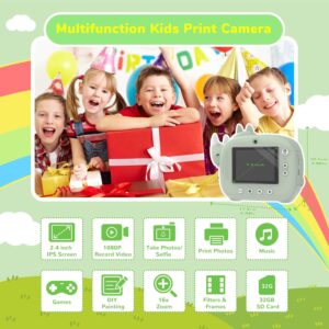 CAMCLID Macchina Fotografica Bambini Istantanea 2,4 pollici con stampa istantanea, 32GB di memoria e accessori per bambini 