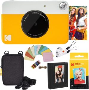 KODAK Pacchetto Deluxe per Fotocamera istantanea Printomatic (Gialla) + Carta Zink (20 Fogli) + Custodia Deluxe + Album Fotografico + cornici appendibili + Comoda Tracolla