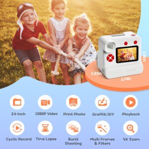 Macchina fotografica istantanea 1080P HD per bambini con 32GB di memoria e 5 penne colorate, ideale come regalo per bambini dai 3 ai 10 anni.
