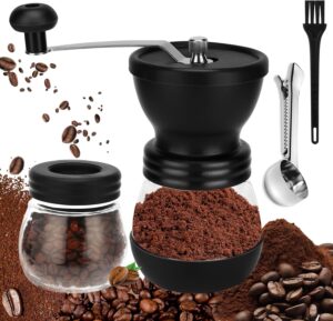 Macinacaffè Manuale Portatile in Acciaio Inossidabile con Maniglia e Due Barattoli di Vetro