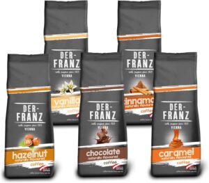 Der-Franz Caffè Pack Aromatizzato con 5 gusti: Nocciola, Vaniglia, Cioccolato, Cannella, Caramello  
