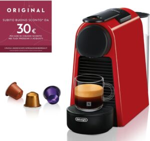 Nespresso Essenza Mini EN85.R, macchina da caffè rossa compatta con serbatoio da 0.6L