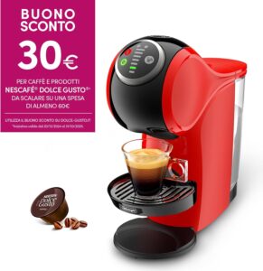 Immagine della NESCAFè DOLCE GUSTO De'Longhi Genio S Plus, una macchina automatica per caffè espresso e altre bevande in capsula, di colore rosso.